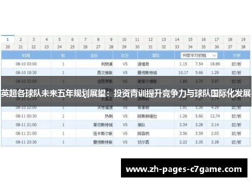 英超各球队未来五年规划展望：投资青训提升竞争力与球队国际化发展