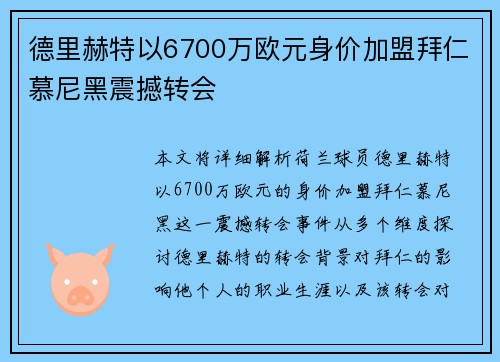 德里赫特以6700万欧元身价加盟拜仁慕尼黑震撼转会